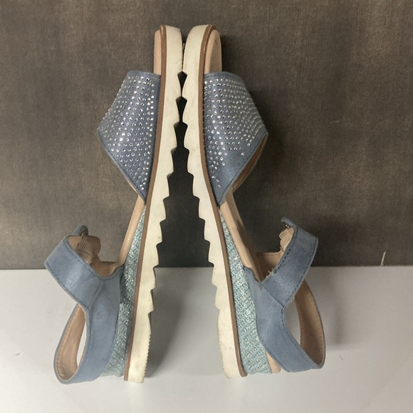 Clara Barson Silver Crystals Embellished Light Blue Suede Wedge Sandals 38EU 7.5 - Picture 3 of 14